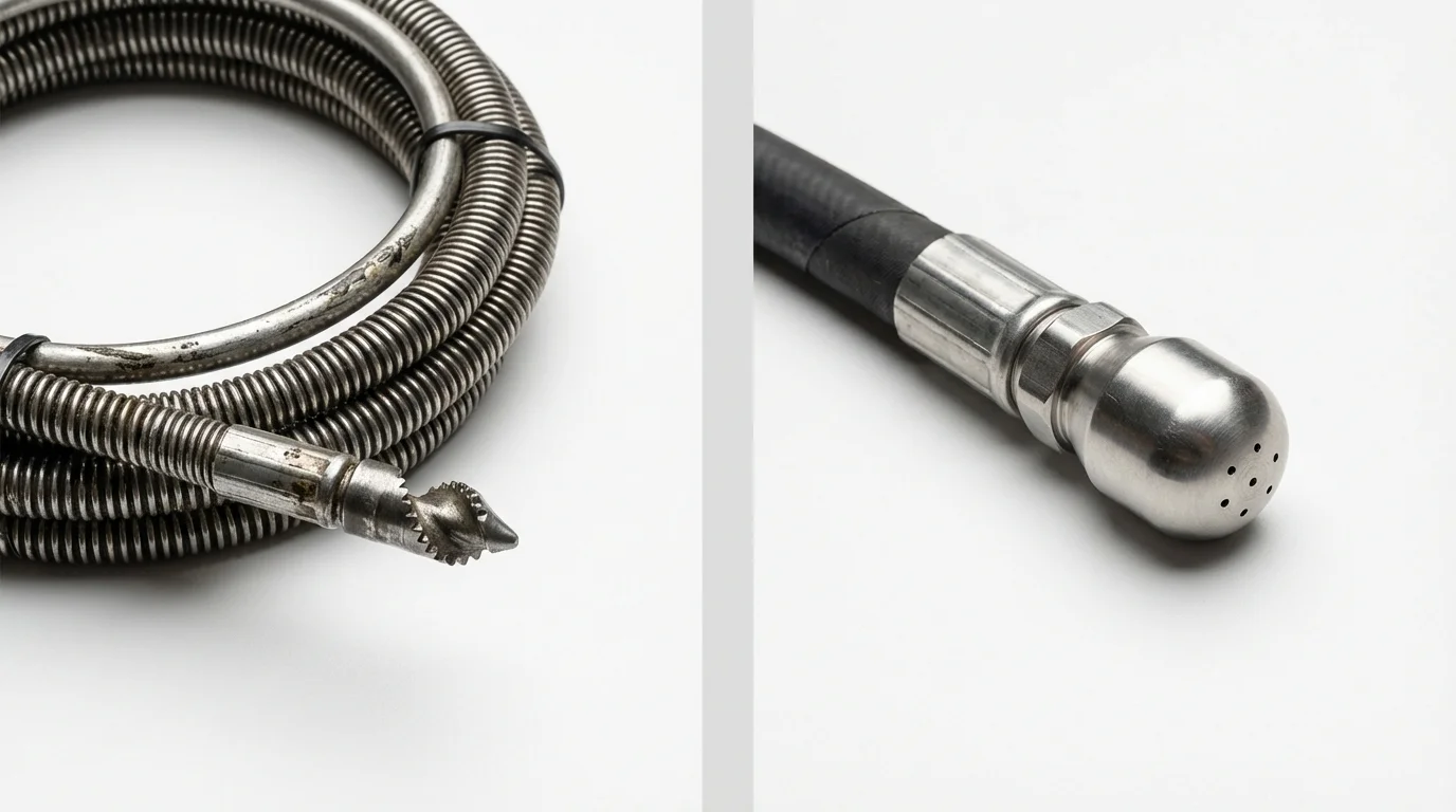 Drain snake cable and hydro jetting nozzle used for drain cleaning in Twin Lakes, CO